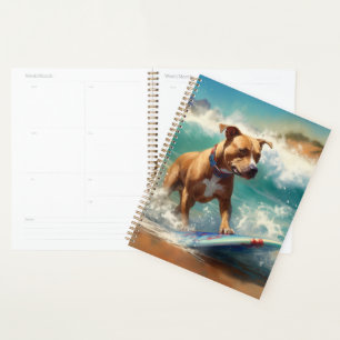Agenda Pintura de Surf na Praia do American Staffordshire