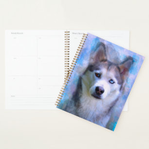 Agenda Pintura em Aquarela de Cachorro Husky Siberiano