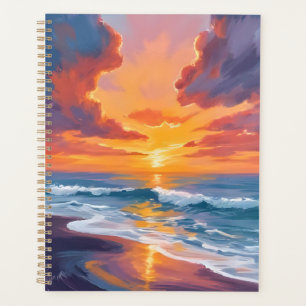 Agenda Pintura em Aquarela do Pôr do Sol na Praia Oceano