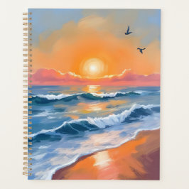 Agenda Pintura em aquarela do pôr do sol no oceano pastel