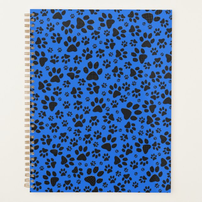 Agenda Pinturas de cães Bolinhas preto e branco em azul-t (Frente)