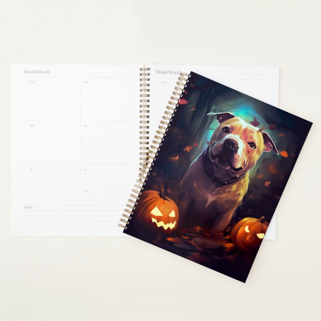 Agenda Pitbull de Halloween com Abóboras Assustador (Exibição)