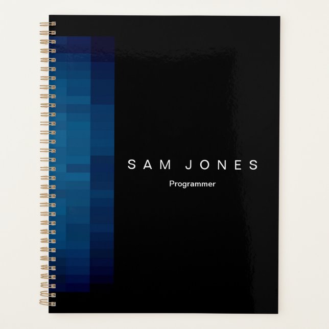 Agenda Pixel Preto e Azul Moderno (Frente)