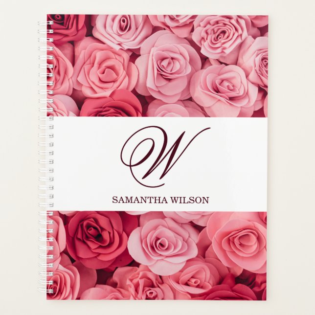 Agenda Planador de Casamento Floral Monograma de Nomes (Frente)