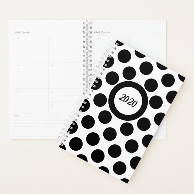 Agenda Planeador Branco Negro Bolinhas Clássico (Exibição)
