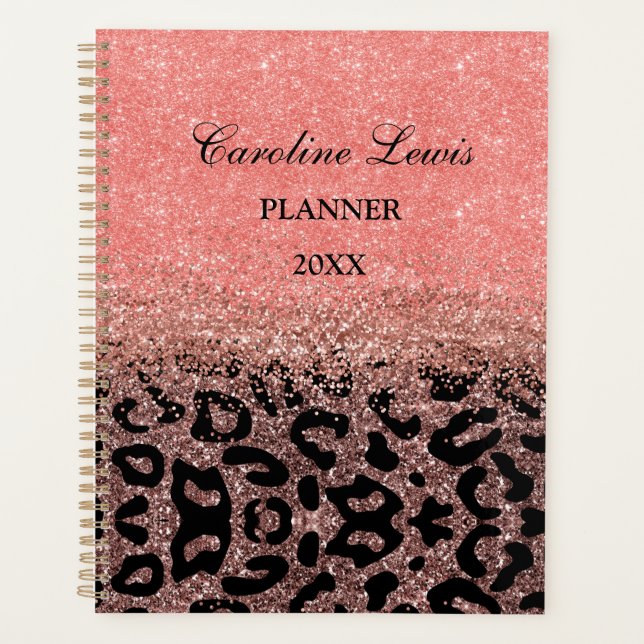 Agenda Planeador Com Nome, Rosa De Leopard Dourado Glitte (Frente)