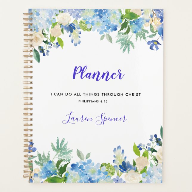 Agenda Planeador Cristão Floral Personalizado de Aquarela (Frente)
