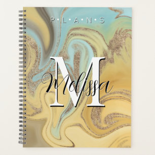 Agenda Planeador de Abstrato de Monograma Moderno Dourado
