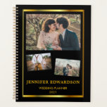 Agenda Planeador de casamento de foto de ouro negro moder<br><div class="desc">Crie a sua própria colagem de fotos em preto e ouro na moda,  Planner profissional 2021.
Adicione suas próprias fotos e texto e crie um planejador muito pessoal e exclusivo.</div>