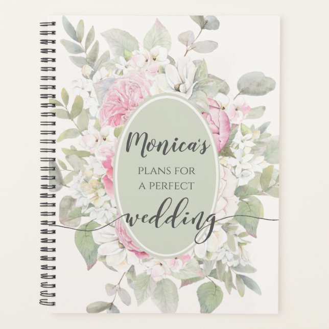 Agenda Planeador de Casamento de Rosas Florais e Peonies  (Frente)