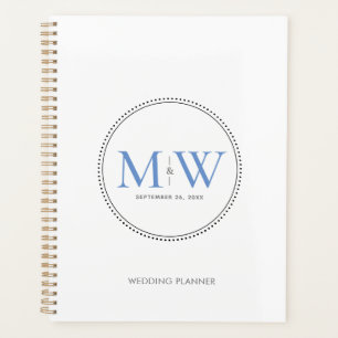Agenda Planeador de Casamento do Monograma Azul Elegante