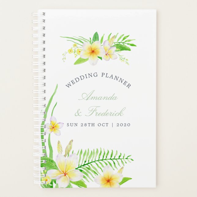 Agenda Planeador de Casamento Exótico da Aquarela Frangip (Frente)