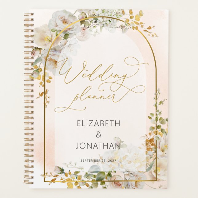 Agenda Planeador de Casamento Floral Branco Elegante (Frente)