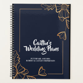 Agenda Planeador de Casamento Floral de marinho e ouro