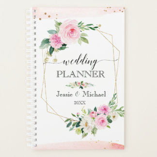 Agenda Planeador de Casamento Floral Moderno Rosa e Doura