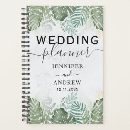 Agenda Planeador de Casamento Verde da Folhagem Tropical 