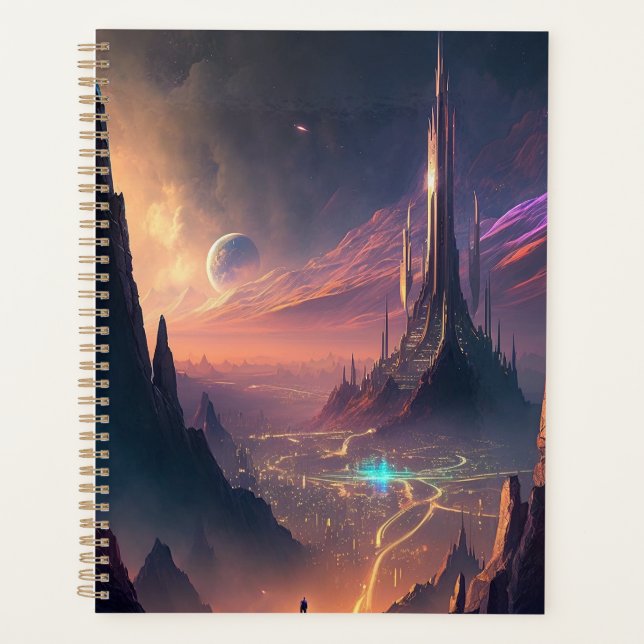 Agenda Planeador de Cidade Futurística com Ficção Científ (Frente)
