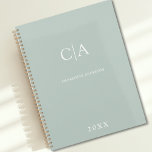 Agenda Planeador de convite simples e elegante para monog<br><div class="desc">Um cartão de casamento moderno,  simples e elegante em verde claro,  cinzas Apenas edite seu produto em alguns minutos. Você pode alterar a fonte/tamanho/cor e a posição usando "mais personalização".</div>