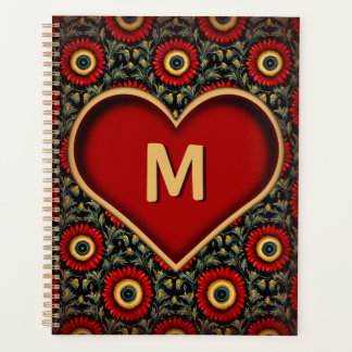 Agenda Planeador de Coração do Monograma de Vintage com I