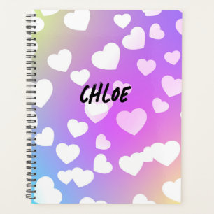 Agenda Planeador de Corações Roxos Personalizado