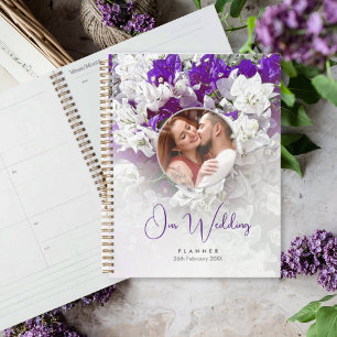 Agenda Planeador de Dia de Casamento Púrpura Branco Flora