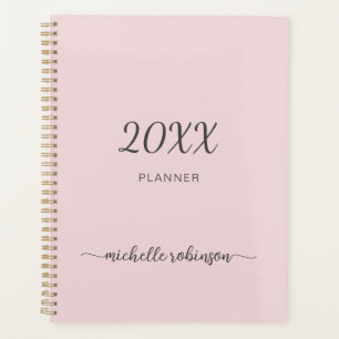 Agenda Planeador de Nome do Monograma Rosa Girly Blush 20