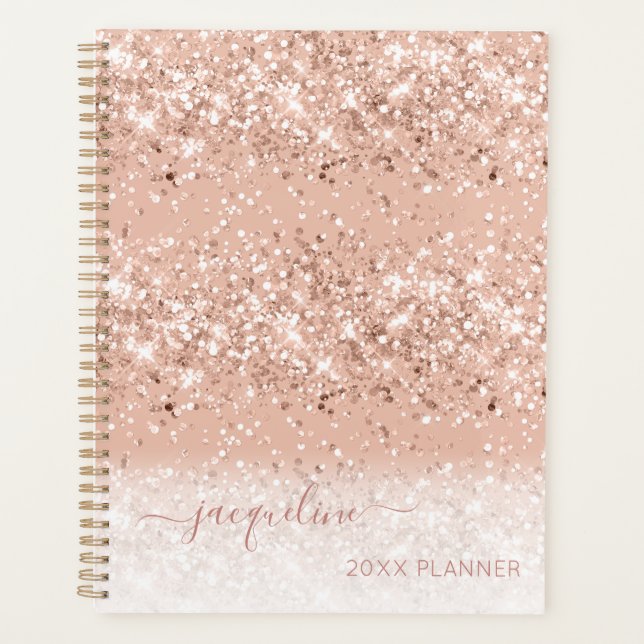 Agenda Planeador de Nomes de Girly Monogramas de Glitter  (Frente)