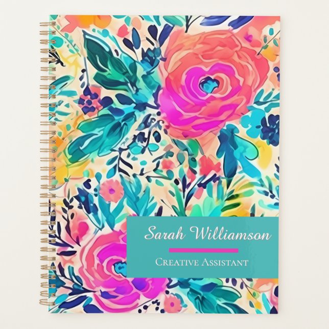 Agenda Planeador de Nomes Personalizados Florais para Tra (Frente)