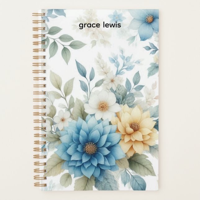 Agenda Planeador de Office Personalizado Floral Elegante (Frente)