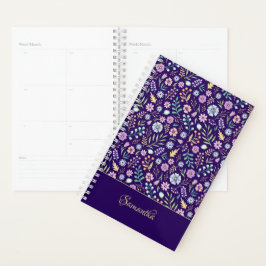 Agenda Planeador de Padrão de Boho Simples Monograma Flor