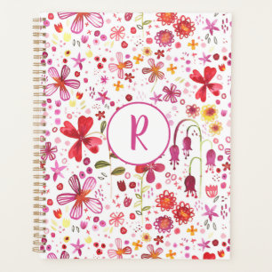 Agenda Planeador de Padrão Moderno de Aquarela Floral Mon