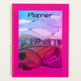 Agenda Planeador de paisagens de rabisco vermelho e rosa