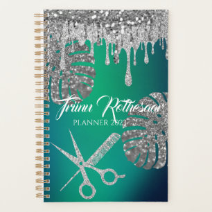 Agenda Planeador de Salão de Cabelo Glitter Verde