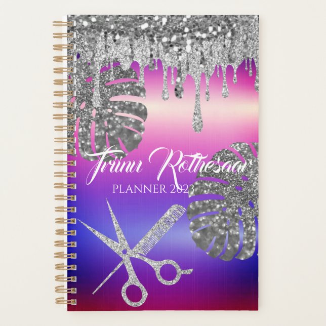 Agenda Planeador de Salão do Cabelo Glam Glitter (Frente)