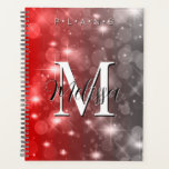 Agenda Planeador de Sparkle do Monograma Moderno da Bokeh<br><div class="desc">Este planejador tem um fundo de brilho vermelho e cinza. Simples e contemporâneo. Preencha-o com um monograma personalizado e nome. Criado pela imprensa simplesmente de farmácia.</div>