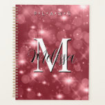 Agenda Planeador de Sparkle do Monograma Moderno de Bokeh<br><div class="desc">Este planejador tem um fundo de brilho rosa cor-de-rosa. Simples e contemporâneo. Preencha-o com um monograma personalizado e nome. Criado pela imprensa simplesmente de farmácia.</div>