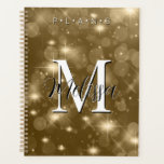 Agenda Planeador de Sparkle do Monograma Moderno do Bokeh<br><div class="desc">Este planejador tem um fundo de brilho dourado. Simples e contemporâneo. Preencha-o com um monograma personalizado e nome. Criado pela imprensa simplesmente de farmácia.</div>