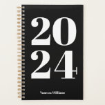 Agenda Planeador de Tipografia Branca e Negra Moderna 202<br><div class="desc">NewParkLane - Adicione cor à sua vida,  com este divertido planejador moderno,  com '2024' em tipografia branca em negrito contra um fundo preto. Adicione seu nome para um design personalizado. Verifique se há itens correspondentes nesta coleção.</div>