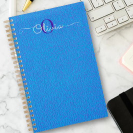 Agenda Planeador do Monograma de Tipografia de Pele Azul