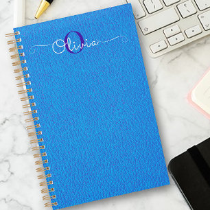 Agenda Planeador do Monograma de Tipografia de Pele Azul