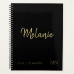 Agenda Planeador do Monograma Elegante Negro Dourado Mode<br><div class="desc">Adicione suas iniciais,  nome e ano de monograma a este elegante planejador de ouro e preto 2023.</div>
