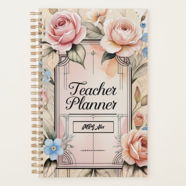 Agenda Planeador do Professor Personalizado Floral Elegan (Frente)