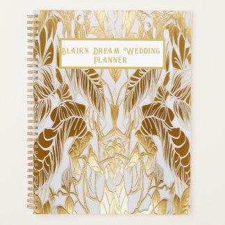 Agenda Planeador Dourado Elegante e Casamento de Marfim