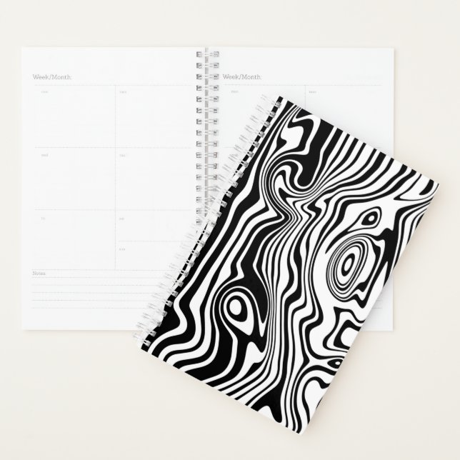 Agenda Planeador em Branco Branco Negro com Linhas Largas (Exibição)