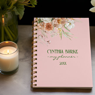 Agenda Planeador Espiral Floral Cor-de-Água Pêntrica Rosa