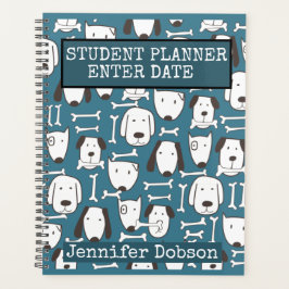 Agenda Planeador Estudante com cães de desenho coloridos