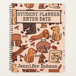 Agenda Planeador Estudante com cães de desenho coloridos
