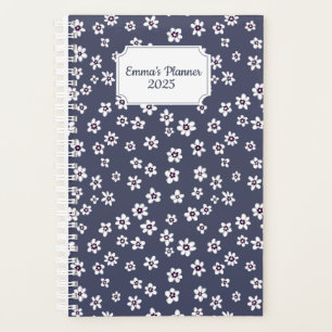 Agenda Planeador floral branco com fundo azul personali