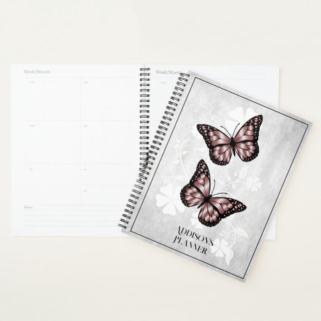 Agenda Planeador Floral da Borboleta Rosa (Exibição)