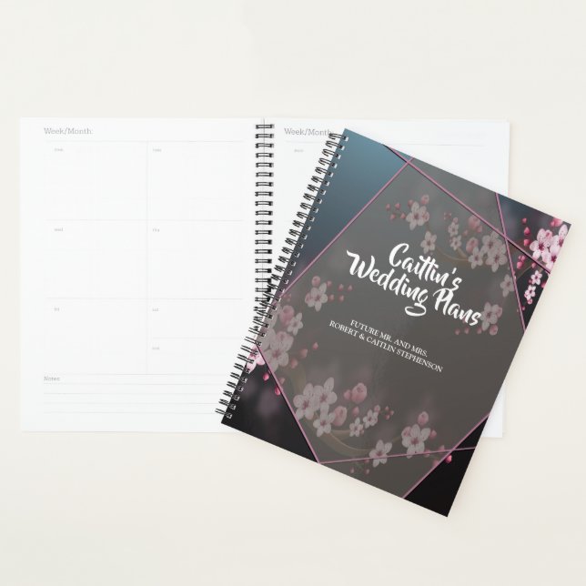 Agenda Planeador Geométrico de Casamento Floral de Cherry (Exibição)